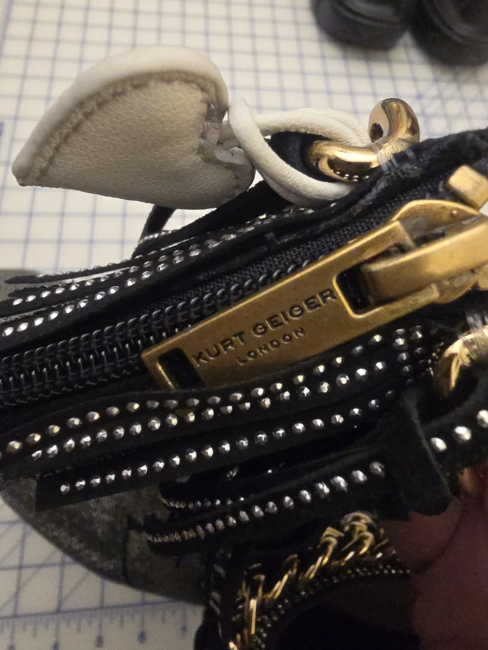 Kurt Geiger Black Rhinestone Fringe Ankle Boots with Gold Chain